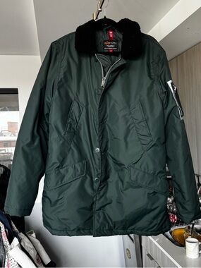 Alpha Industries N-1 Deck Jacket Green Sherpa Lined Back Logo Mens Size Large